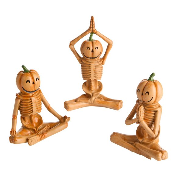 NEW SET 3 HALLOWEEN POSING YOGA SKELETON jack-o'-lantern PUMPKIN HEADS - Picture 1 of 1